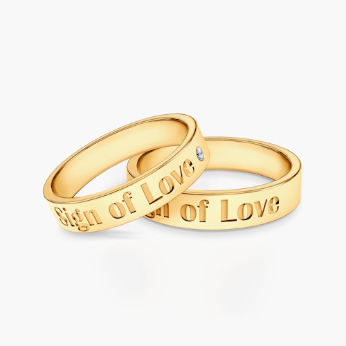 Obrączki partnerskie Sign of Love®: złote, diament, płaskie 4mm
